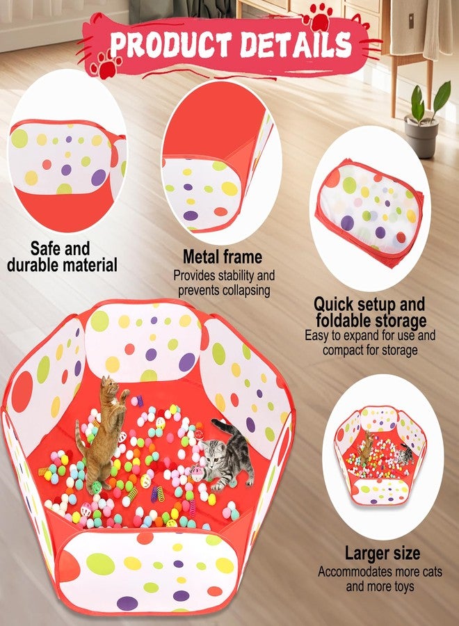 Foxtell Cat Ball Pit Include 200 Pom Pom Balls 10 Jingle Balls and 12 PCS Cat Spring Toy for Indoor Bored Self Play Enrichment Toy for Indoor Cats Interactive Fun and Exercise - Image 3